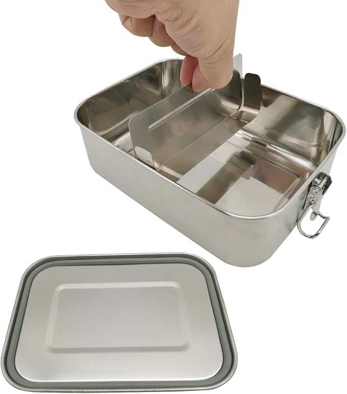 UPTRUST Leak Proof Stainless Steel Lunch Food Container, 1200ML/40oz Large Bento Boxes Metal Lunch Box for Kids or Adults - Lockable Clips Adjustable Divider included