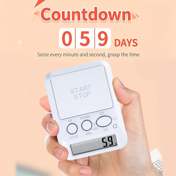 Large LCD Digital Timer with 9999 Days Countdown for Kitchen Gym Work Area Day Hour Second Timer