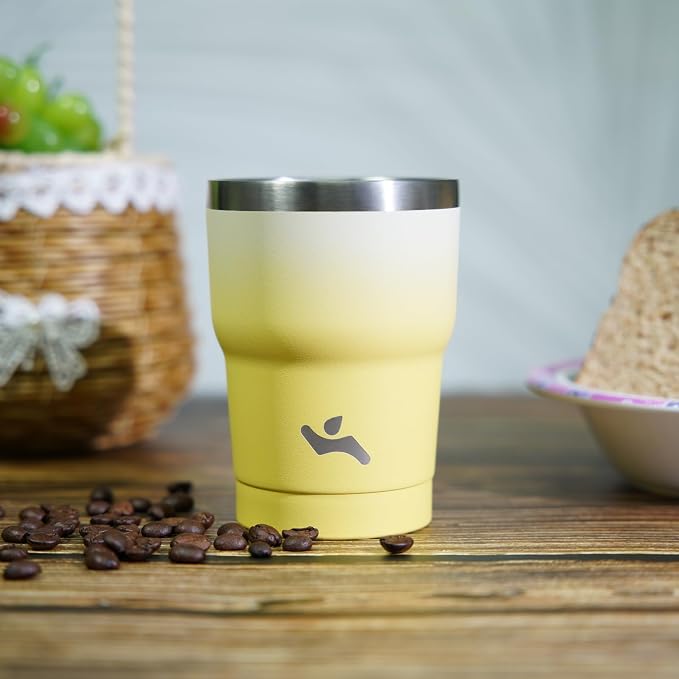 Konokyo 10 oz Tumbler with Handle and Straw, Insulated Travel Mug | Lemon; BPA-free, leak-proof tumbler with 2 lids, 2 straws, cup holder fit for coffee, office, travel & daily use