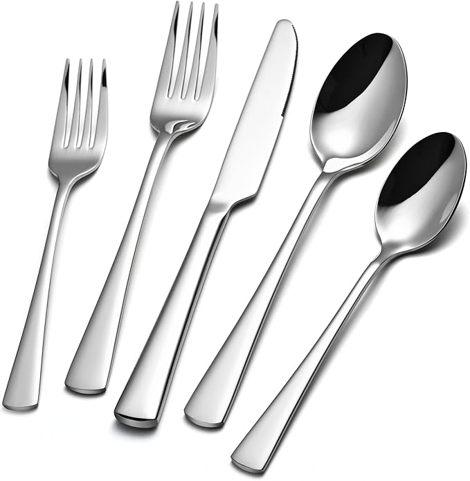 18/10 Flatware set for 6, 30 Piece Stainless Steel Silverware Cutlery Set | KINGSTONE Forged Cutlery Set, Mirror Polished Knives Fork and Spoon Utensils, Dishwaher Safe for Restaurant, Wedding, Party
