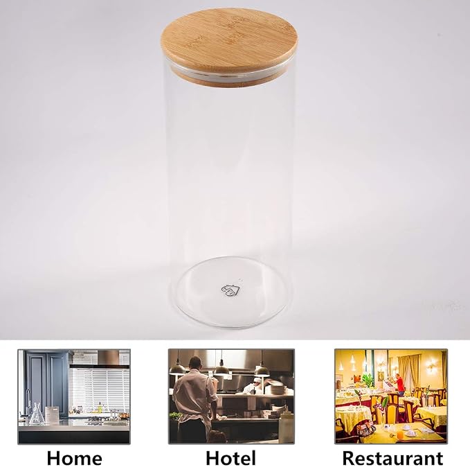 Glass Coffee Bean Container, 52.36 FL OZ (1550 ML), [Thickened Version] Glass Food Storage Jar with Airtight Seal Bamboo Lid - Clear Food Storage Canister for Serving Tea, Coffee, Spice and More