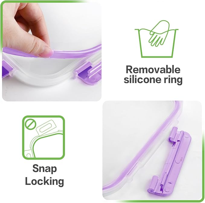 8-Pack 36oz Large Glass Meal Prep Containers with Leakproof Snap-Lock Lids | Borosilicate Glass Food Storage Containers and Bento Boxes , BPA-Free, Oven, Freezer and Dishwasher Safe-Purple