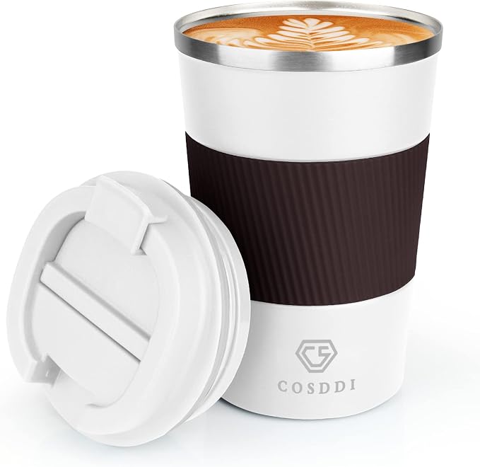 CS COSDDI 12 oz Stainless Steel Vacuum Insulated Tumbler - Coffee Travel Mug Spill Proof with Lid - coffee Cup for Keep Hot/Ice Coffee,Tea and Beer (3rd White) | Stainless Steel Double-wall insulation, 6-Hour Heat Retention, 360°Leak proof, BPA-free, R...