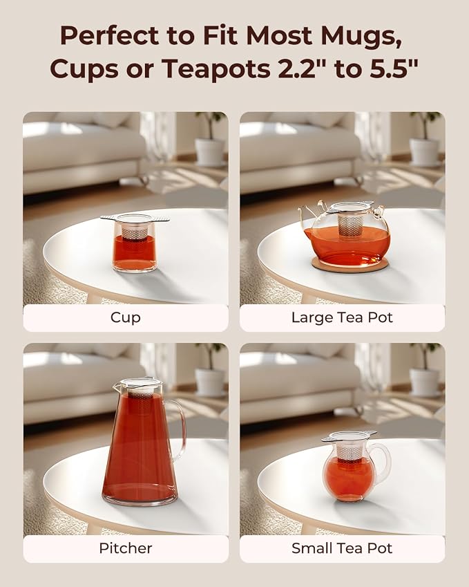 304 Stainless Steel Tea Infuser for Loose Leaf Tea Steeper | Extra Fine Mesh Large Tea Strainers & Filters with Food Grade Silicone, Tea Diffusers for Loose Tea, Cup, Mug, Teapot