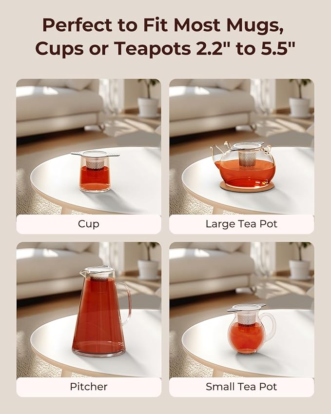 2 PCS 304 Stainless Steel Tea Infuser for Loose Leaf Tea Steeper | Extra Fine Mesh Large Tea Strainers & Filters with Food Grade Silicone, Tea Diffusers for Loose Tea, Cup, Mug, Teapot