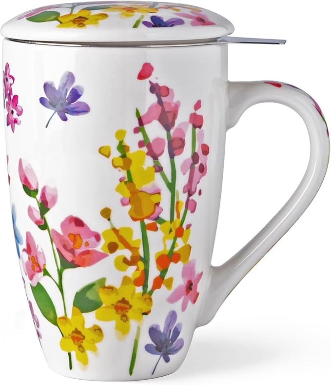 GBhome Tea Mug with Infuser and Lid,18 Ounce Ceramic Loose Leaf Cup Steeper | Lead-Free Glaze For Tea Lovers,Microwave & Dishwasher Safe with Tea Strainer