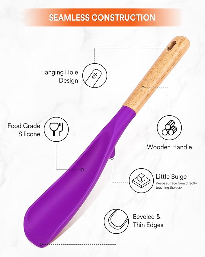 Cooking Spoon and Rice Scooper for Nonstick Cookware,Multi-function | Great for Cooking and Serving, Sturdy BPA-Free Matte Silicone, Wood Handle Spoon for Mixing, Scoop, and Scrape,9.3"+14.3"