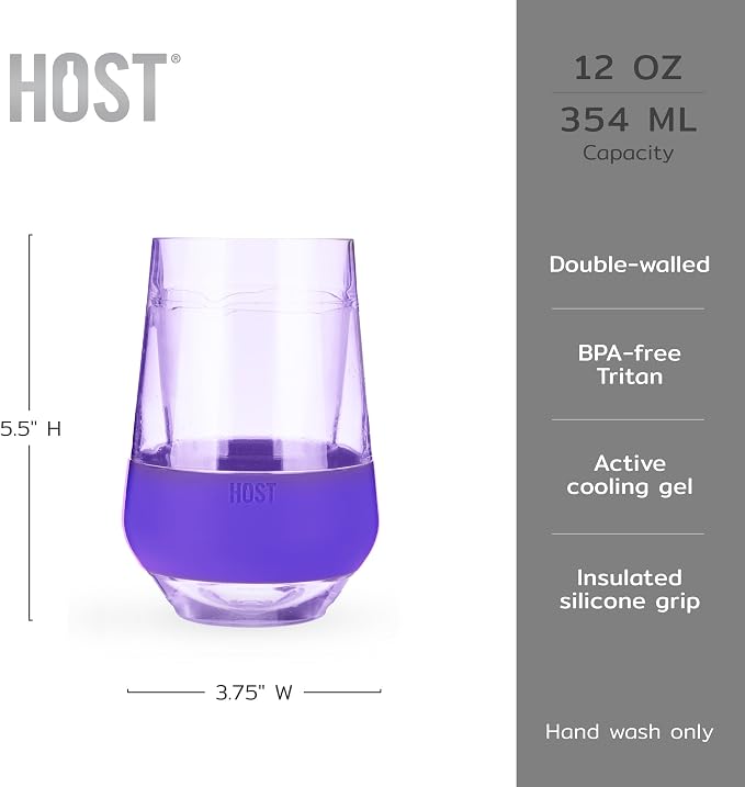 Host Freeze XL Wine Cooling Cups for Gifts for Mom, Birthday Gifts for Women, Double Wall Insulated Plastic Wine Glasses for Red and White Wines, Freezable Plastic Tumblers, 12 oz, Set of 4, Assorted