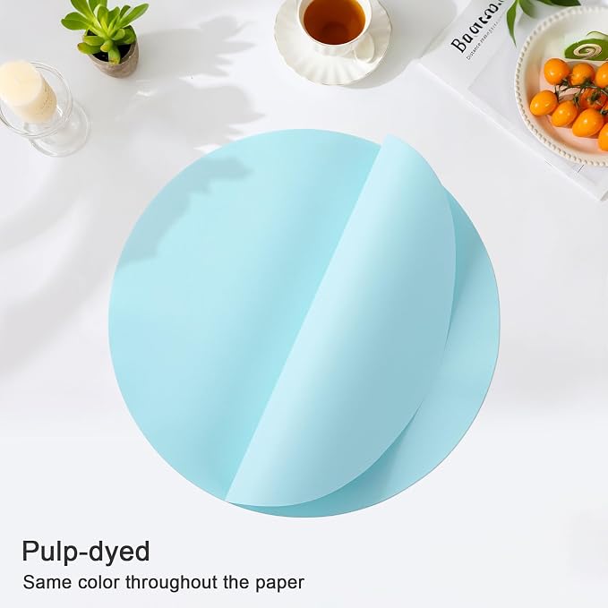 SHACOS 100 pcs Round Paper Placemats Disposable 13 inch Colored Paper Decorative Place Mats for Wedding Birthday Party Bridal Baby Shower Table Decoration, Light Blue