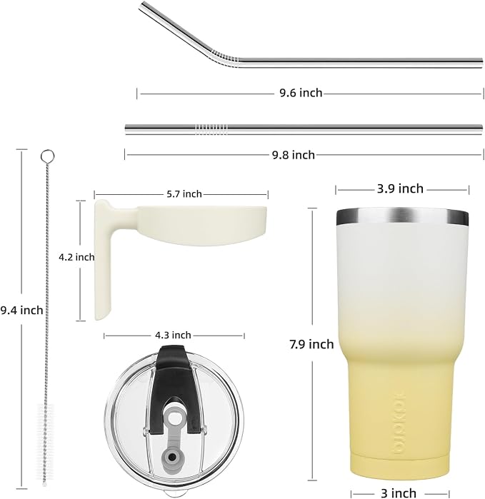 BJPKPK 30 oz Tumbler with Handle & Straw, Insulated Stainless Steel Mug | Double Wall Vacuum, Keeps Hot/Cold, Thermal Cup, BPA Free, Dishwasher Safe, Cupholder Fit, Coffee & Travel, Lemon