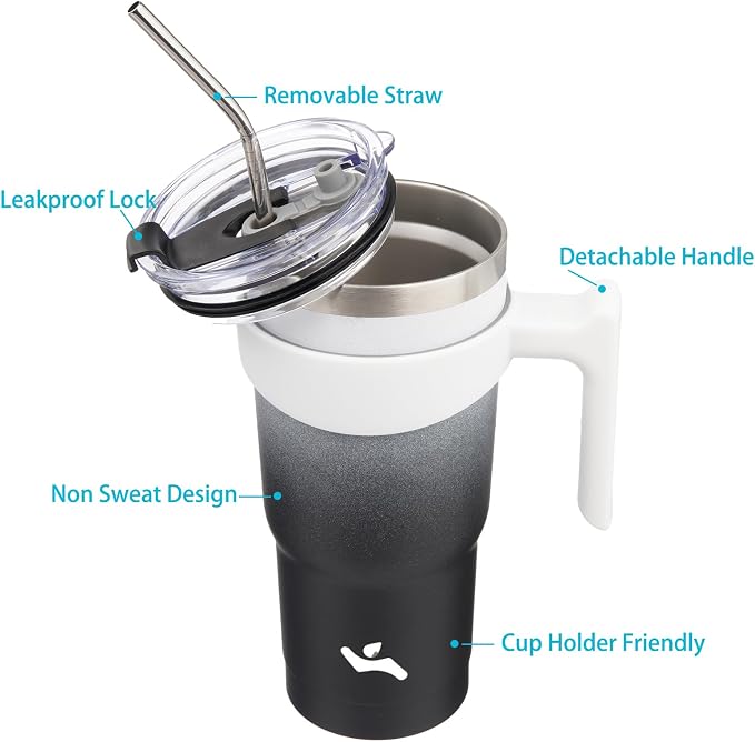 Konokyo 20 oz Tumbler with Handle and Straw, Insulated Travel Mug | Day Night; BPA-free, leak-proof tumbler with 2 lids, 2 straws, cup holder fit for coffee, office, travel & daily use