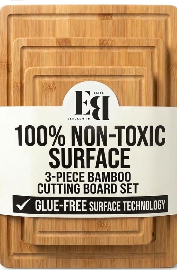 Bamboo Cutting Board Set of 3 (15"×10", 12"×8", 9"×6") – Crack Resistant Boards with Deep Juice Grooves, Handles & Care Guide – Butcher Block for Meat, Veggie & Charcuterie Board