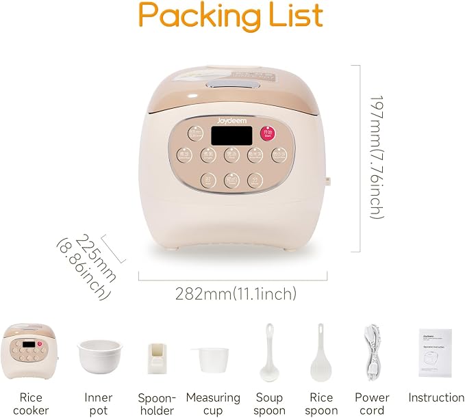 Joydeem Mini Ceramic Rice Cooker, 2.5 Cups Uncooked Rice Cookers with Pure Ceramic Inner Pot, Healthy & PFOA Free, 1.2L/1.3 qt, DFB-C120