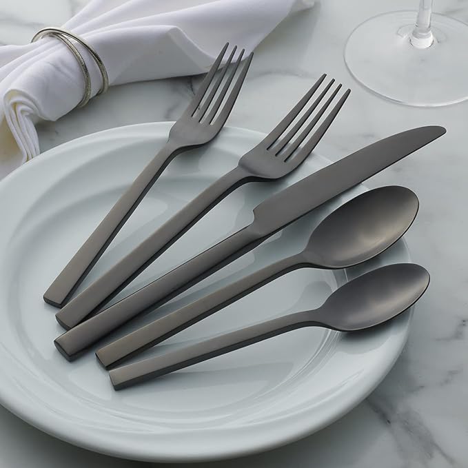 Oneida Chefs Table Midnight Matte 20-Piece Silverware Set for 4, Flatware | midnight, dishwasher safe | includes knives, forks, and spoons | heavy duty, cutlery set, utensil set