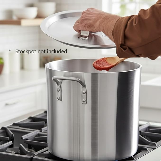 TrueCraftware- 24 qt Aluminum Stock Pot Lid 13-1/2" Diameter x 1-1/4" H- Pot Cover for Stockpots Soup Pots Stew Pots Commercial Cookware