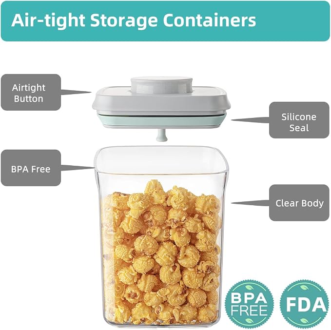 Airtight Container Set - (380ml 4 Pcs) Stackable One Button Openning Food Containers for Snacks Candy Salt Herbs Spices BPA-Free Tranparent (0.32 QT * 4)