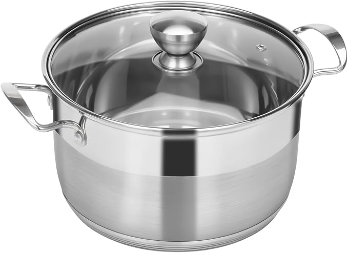 Ohtomber Stainless Steel 8 Quart Induction Stock Pot with Lid | Thick Base Cookware, Heavy Duty, Induction Ready, Ideal for Soup Pasta Stew Simmering Boiling & Canning, Deep Cooking Pot
