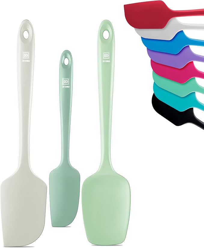 DI ORO Silicone Spatula Set - 600F Heat Resistant, 3-Pc Pastel | Rubber scraper won't scratch nonstick pans; For baking, cooking, mixing, and frosting; BPA-free and dishwasher safe