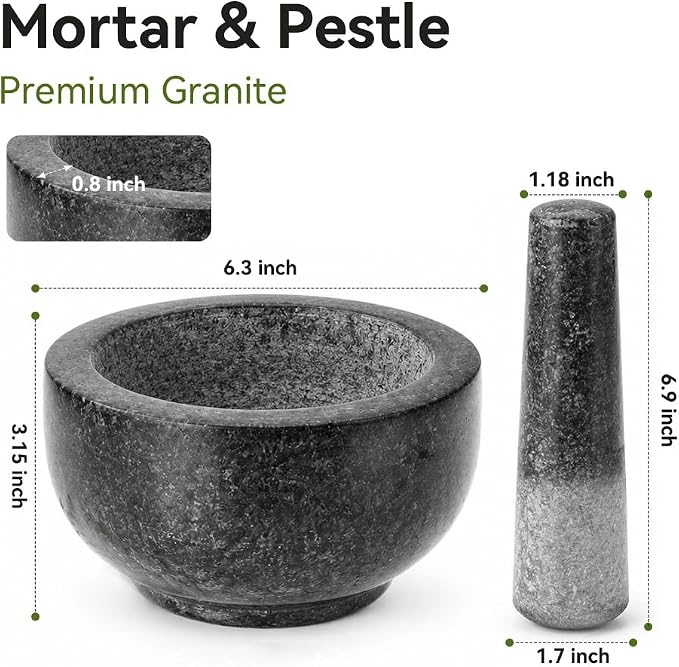 Kota Japan Large Black Granite Mortar & Pestle Natural Stone Grinder for Spices, Seasonings, Pastes, Pestos and Guacamole | Great for grinding spices, seasonings, pastes, pestos, and guacamole. Heavy stone stays put while grinding.