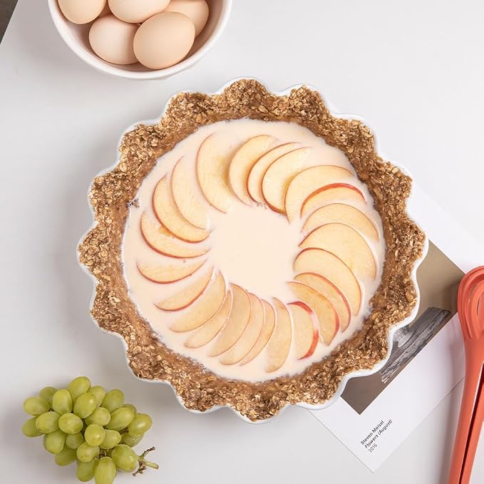 Sweejar Ceramic 11.5 Inches Pie Pan for Baking, Deep and Fluted Porcelain Round Pie Dish, Non-Stick Pie Plate for Pumpkin Pie, Apple Pie, Pie Pots with Morden Farmhouse Design(Beige)