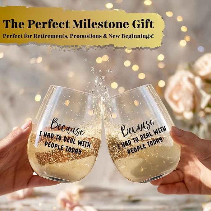 Funny Stemless Wine Glasses, Unique Novelty Ideas for Women Men Birthday Retirement Gifts Present Friends Coworkers, Mom, Wife, Boss, Sister, Girlfriend Wine Glasses-Because I Had to with People Today