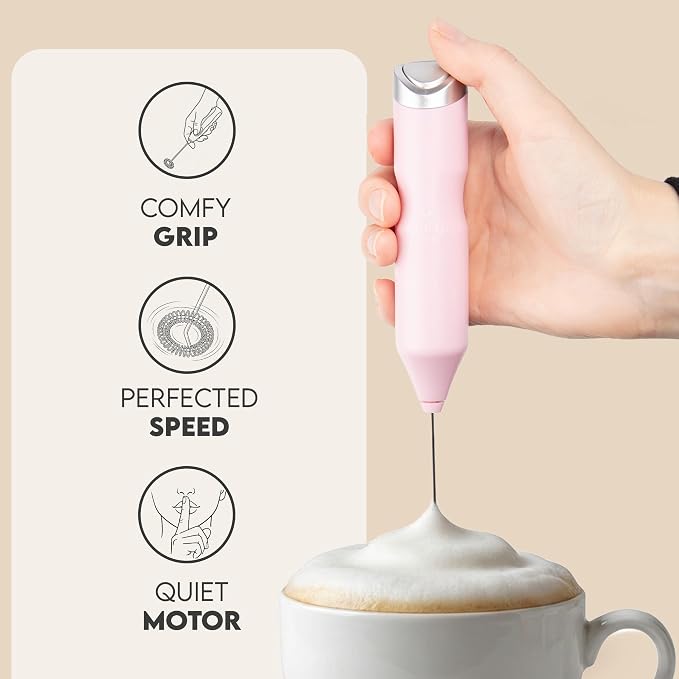 Zulay Kitchen Powerful Frother Wand AA Batteries Included, Ultra Fast Handheld Drink Mixer, Comfort Milk Frother, Stainless Steel Whisker, Frother Handheld for Coffee, Protein & Matcha - Frothmate 2.0