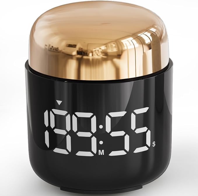 Kitchen Timer, 360 Rotate, Countup/Countdown, LED, Volume | Memory Function Back to School （Gold）
