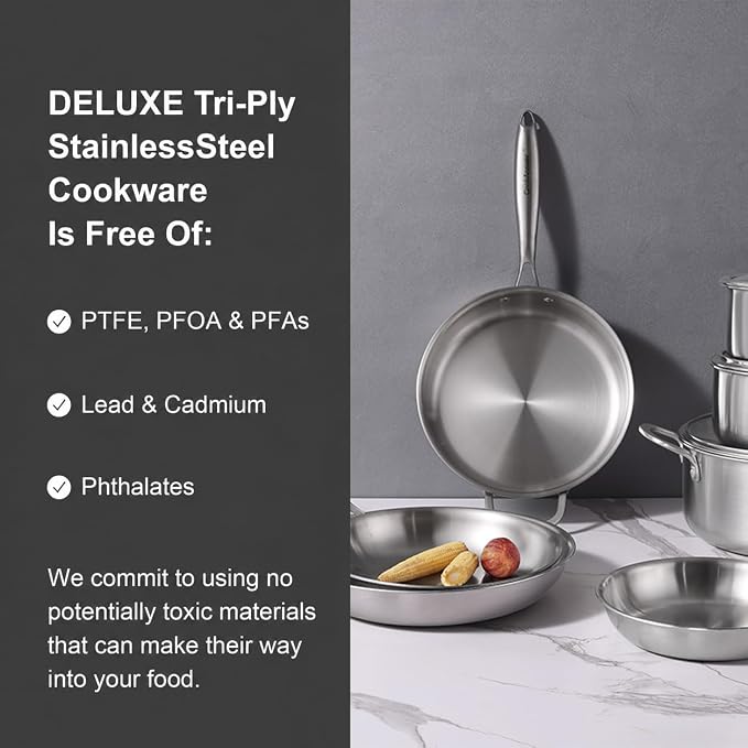 5-Quart Tri-Ply Stainless Steel Saute Pan, 11-Inch | Tri-Ply Stainless Steel,With Lid, Skillet and Helper Handle, Induction Cooking Pan, Dishwasher and Oven Safe