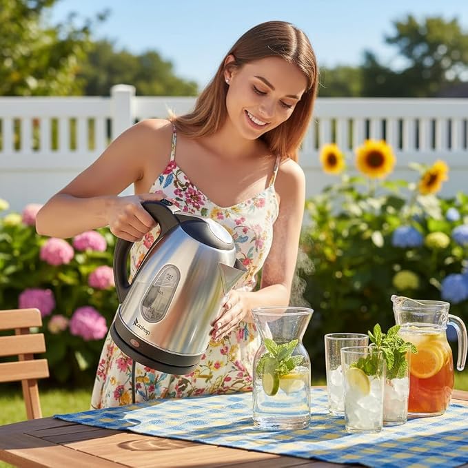 Stainless Steel Kettle Tea Kettle 1.5 Liter, Water Level Indicator 1200 Watts Fast Boiling, 360° Swivel Base Bpa Free, Auto-Shutoff and Boil-Dry Protection, for Tea and Coffee