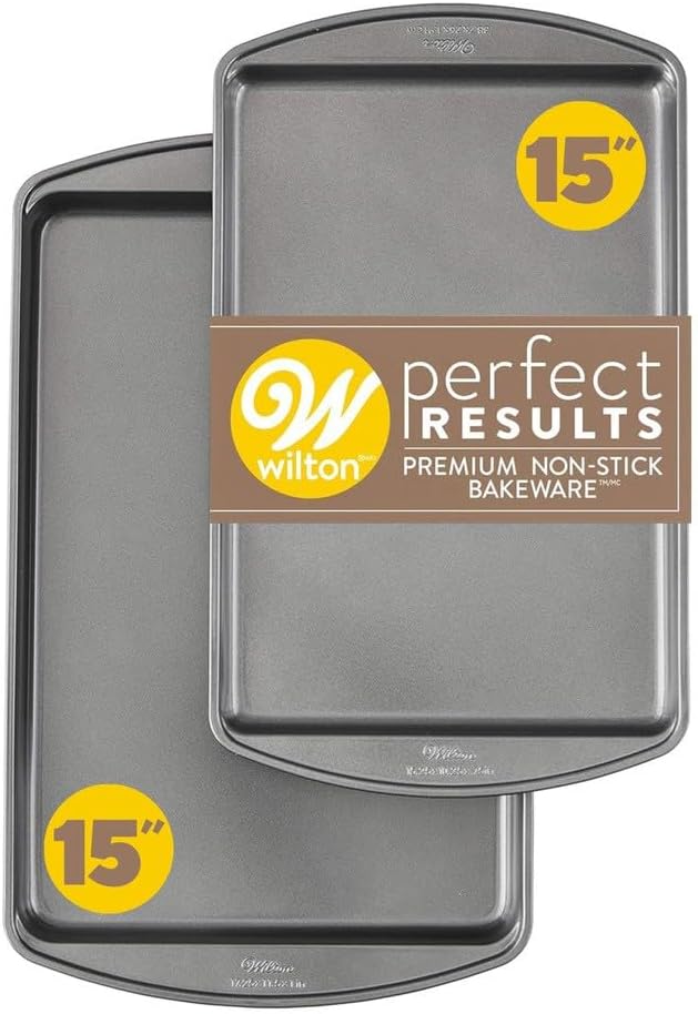 Wilton Perfect Results Nonstick Cookie Sheet Set, Dishwasher Safe, 2-Piece | Scratch-Resistant Non-Stick Steel Cookie Sheets, Dishwasher Safe, 2-Piece Set, Perfect for Cookies & Sheet Pan Baking