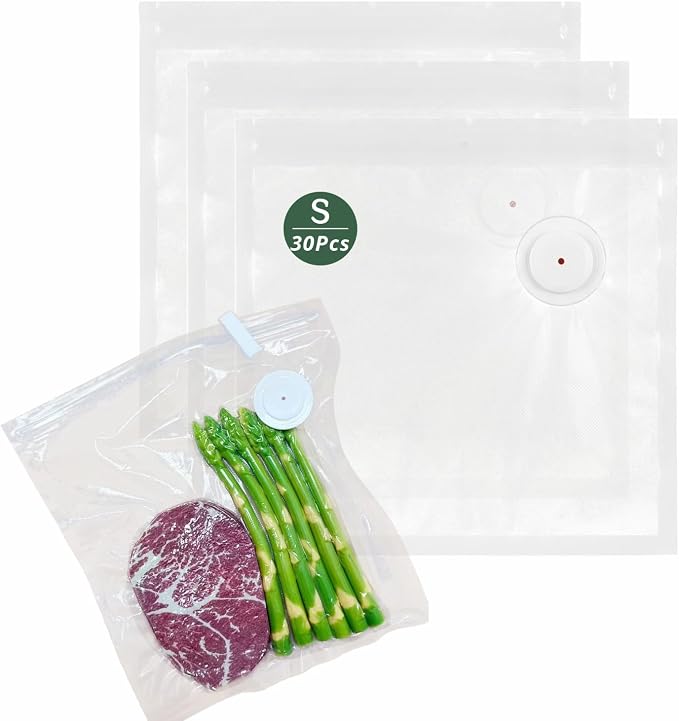 Vacuum Sealer Bags for Food 30 Pcs (8.5 * 8.5in), BPA-Free Sous Vide Bags Reusable for Microwave Heating, Cooking and Freezer Storage, Compatible with Most Handheld Sealers and Vacuum Sealer Machines
