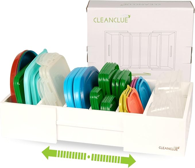 Expandable Bamboo Kitchen Cabinet Organizer for Food Container Lids Holder | Adjustable drawer organizer with 3 dividers for food container lids, bamboo lid organizer for kitchen cabinet lid storage