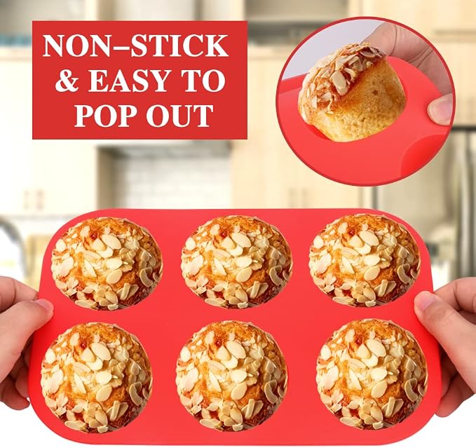 Silicone Muffin Pans,6 Cup Large Silicone Cupcake Pans 2Pack | 2.48inch Regular Size Nonstick Cupcake Egg Bites Molds for Baking,BPA Free Silicone Muffin Tray, Dishwasher Saf e ﻿