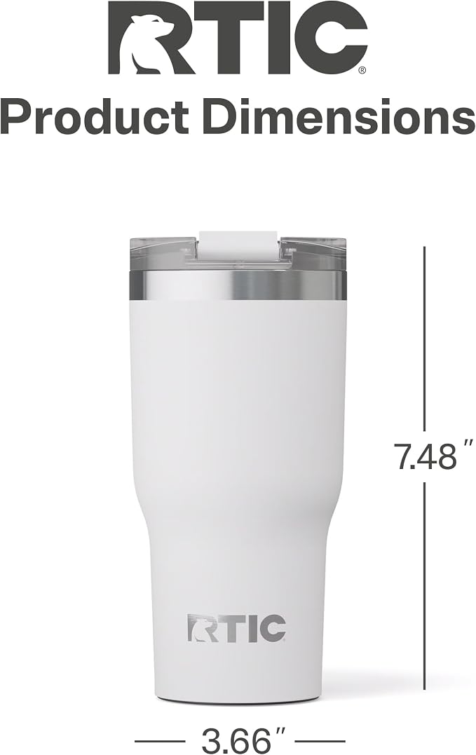 RTIC 20oz Essential Tumbler with Lid, Ceramic Lined, White | Insulated, Stainless Steel Metal, Portable Travel Cup for Hot and Cold Drinks, Coffee, Car, Camping and Travel