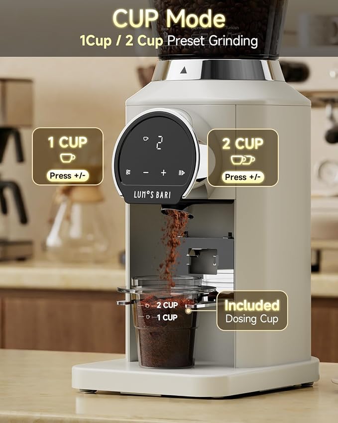 Conical Burr Coffee Grinder with 40mm Stainless Steel Burr, 34 Grind Settings Anti-static, Electric Espresso Grinder for Home Use – Perfect for Espresso, Drip Coffee, French Press & Cold Brew, White
