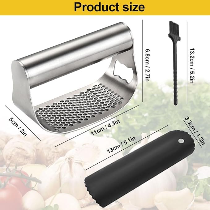 Garlic Press Set,Garlic Press Rocker Heavy Duty Stainless Steel Garlic Mincer, Garlic Chopper with Peeler And Cleaning Brush for Smash Garlic Kitchen Tools(2Set)