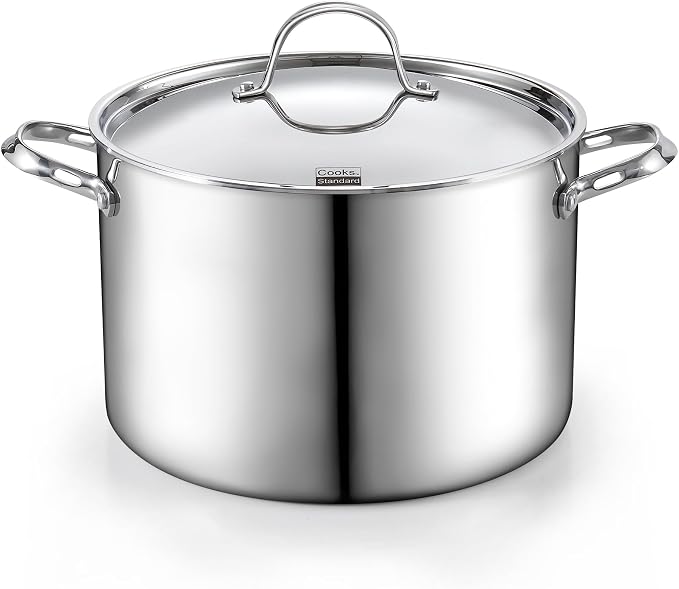Cooks Standard Multi-Ply Clad 12 Quart Stock Pot, Stainless Steel Soup Pot with Stainless Lid, Large Cooking Pot for Pasta, Spaghetti, Stockpot with Even Heating, Induction Cookware, Oven Safe | Tri-Ply Dutch Oven for Boiling, Stews, Sauces, Induction ...