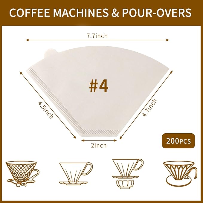 200 Count Coffee Filters #4, Cone Coffee Filter 8-12 Cup, White