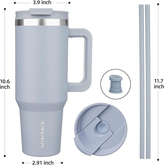 BJPKPK 40 oz Insulated Tumbler with Handle & Straw, Stainless Steel | Double Wall Vacuum Insulation, Leak Proof, BPA Free, Dishwasher Safe, Cupholder Friendly, Travel & Outdoor, Modern Blue