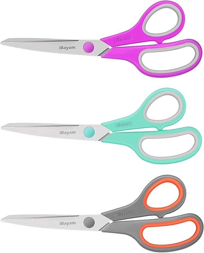 iBayam 36-Pack 8" Heavy Duty Scissors, Sharp Comfort-Grip, Left/Right Hand | Ultra-sharp 2.5mm steel blades, 100,000+ cut durability, comfort-grip handles — perfect for home, school, office & crafts.