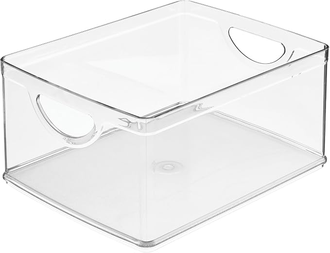 iDesign Plastic Stackable Kitchen Cabinet Storage Bin with Handles - Clear Pantry Organizer Medium (Pack of 4)
