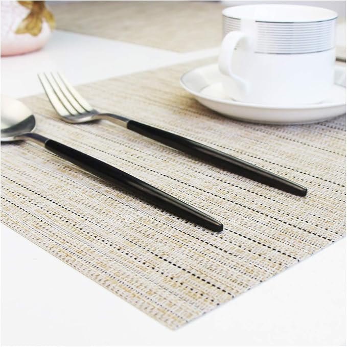 PIGCHCY Deep Beige Placemats Set of 6 Encryption Thickening Weave Heat-Resistant Placemat Washable Easy to Clean Table Mats for Dining Room and Decor (18 x 12 inch)