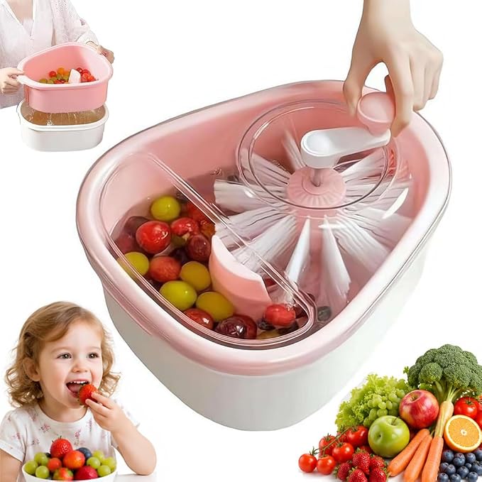 Fruit Cleaner Spinner, Manual Fruit and Vegetable Washer Cleaner with Crank Handle,Large Fruits Washer Spinner with Brush,Vegetable Scrubber for Berries, Grapes, Salad, Produce Scrubber