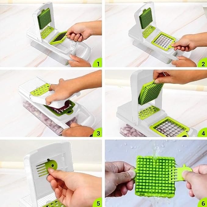 ADOV Mandoline Slicer for Kitchen, Vegetable Chopper with Container, 14 in 1 Multifunctional Food Chopper, 7 Blade Onion Cucumber Slicer Vegetable Cutter for Salad, Potato Essential Kitchen Gadgets