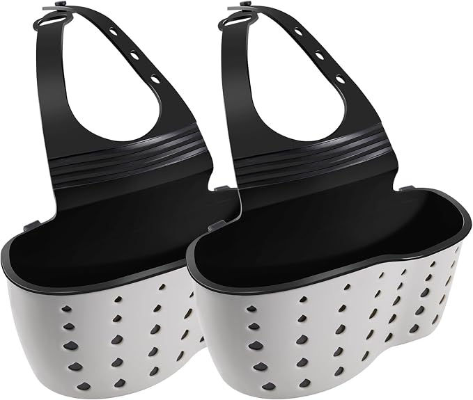 Kitchen Sink Caddy Sponge Holder for Kitchen Sink Accessories Organizer Dish Sponge Holder Ajustable Strap Faucet with Drain Holes for Drying (2 pcs Beige)