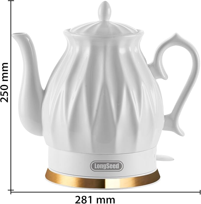 Ceramic Electric Kettle, 1.5L/1200W Boil Water Quickly and Easily with Boil-Dry Protection Auto Shut Off, Detachable Swivel Base, Diamond Cut Glazed