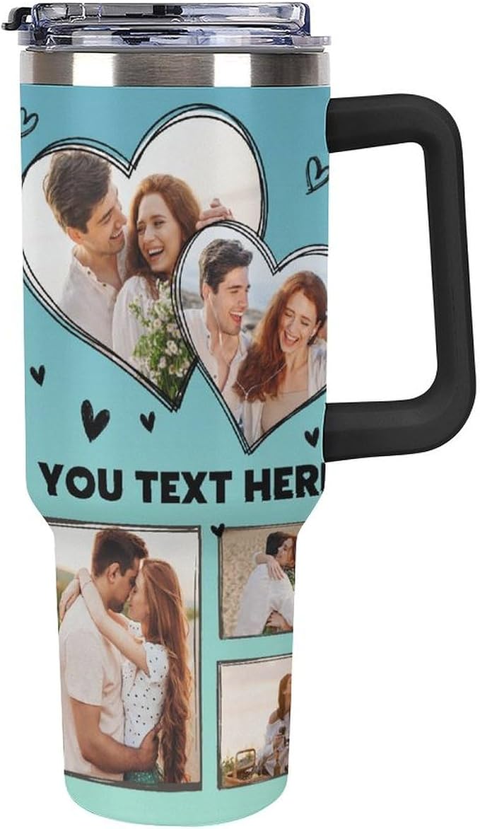 Personalized Tumbler Custom Vacuum Insulated Travel Mug Customizable Coffee Cup with Your Photos and Text Christmas Birthday Gift (40oz Design 3)