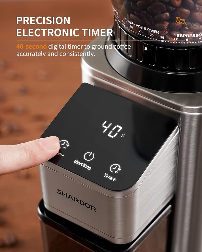 SHARDOR Professional Conical Burr Coffee Grinder, Coffee Bean Grinder with 48 Grind Settings for Espresso, Drip & French Press, Upgraded Anti-Static Technology, Precision Timer, Stainless Steel | Electric Grinding, Stainless Steel, LCD Touchscreen, Pre...