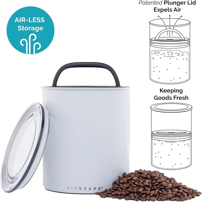 AirScape by Planetary Design | 2.2 lbs Coffee Storage | Matte Gray | Plunger Lid Removes Excess Oxygen - Don't Buy airtight, Buy AIR-Less - Holds 2.2 lbs Coffee Beans - (Matte Gray)