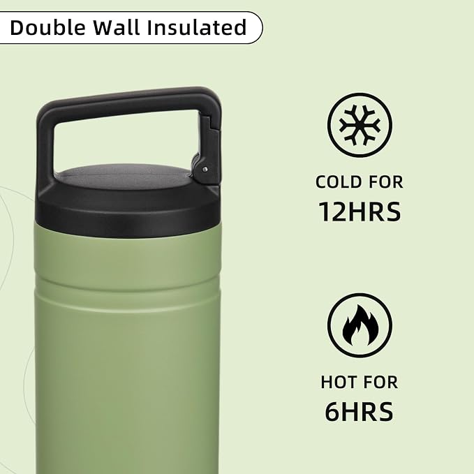 BJPKPK 20 oz Insulated Travel Water Bottle, Coffee Tumbler Stainless Steel | Double Wall Vacuum, Leakproof, Thermal, Keeps Hot/Cold, Dishwasher Safe, Spill Proof, Wide Mouth, 2 Lids, Forest Green